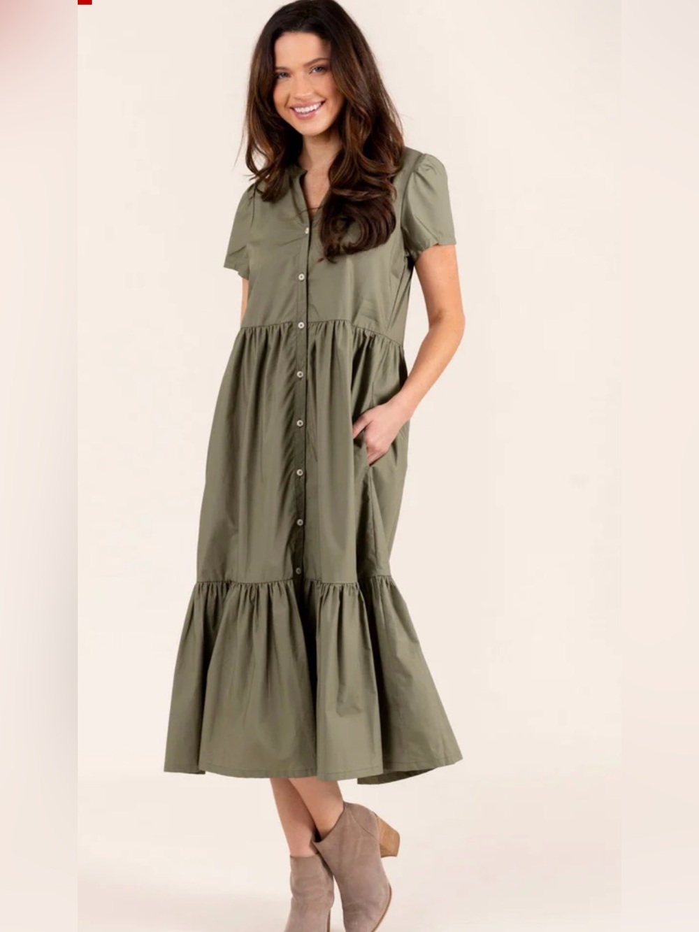 NWT Le Marais Gray Pendleton Button Down Ruffle Hem Midi Dress
